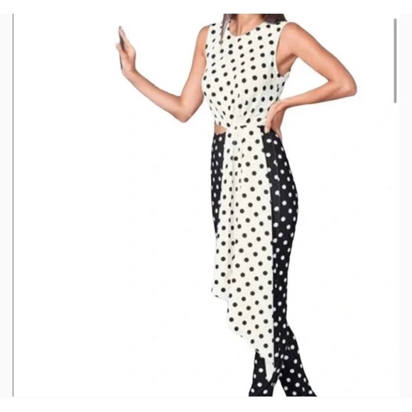 Venus Drape Cutout Jumpsuit polka dot romper black/white back zip SZ XS … - Picture 1 of 11